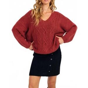 NEW SAGE THE LABEL estella cable knit sweater in deep red